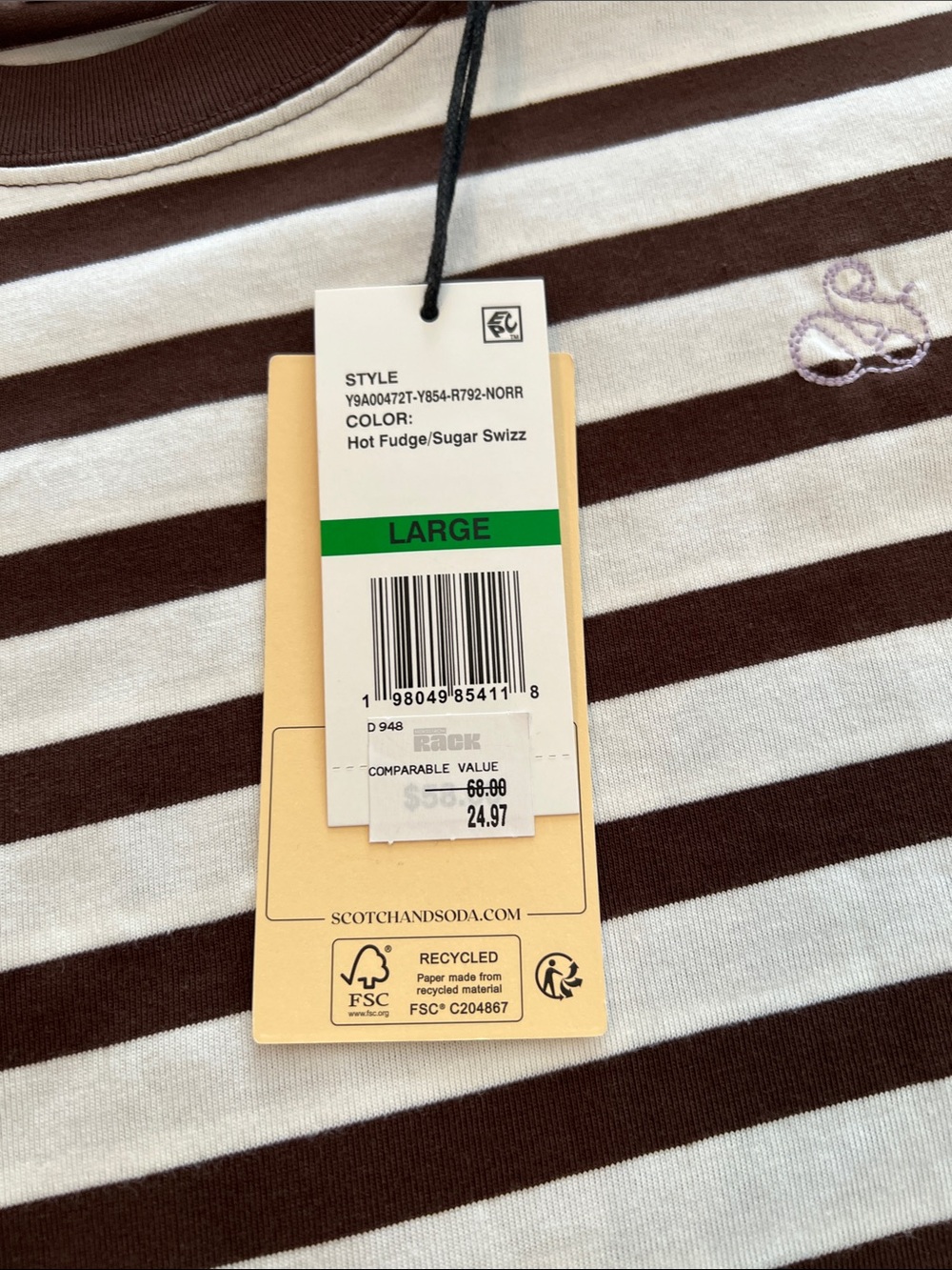 Scotch & Soda Brown and White Striped Short Sleeve Tee - Picture 6 of 6